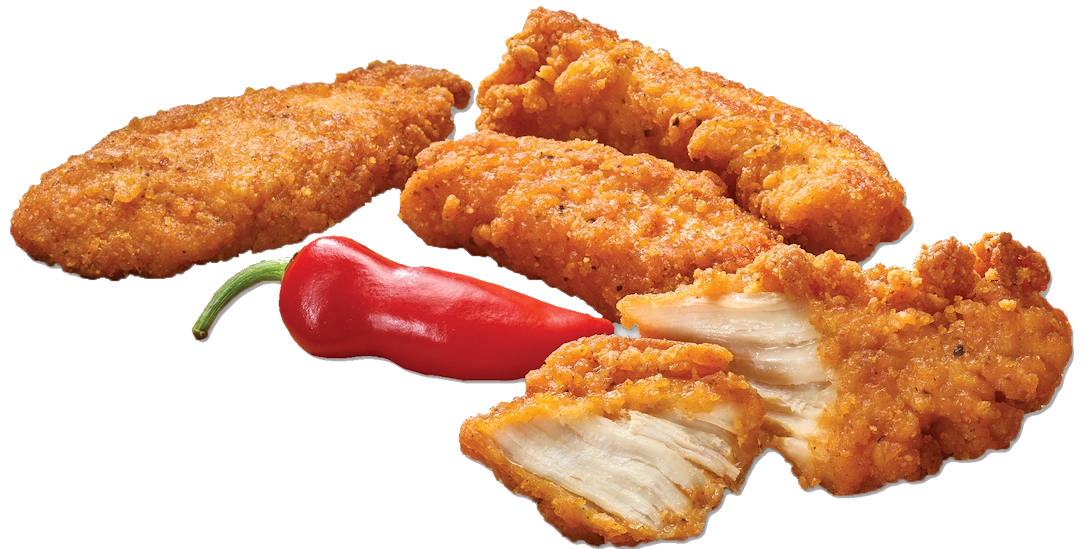 Just Bare Frozen Fully Cooked Lightly Breaded Spicy Breast Strip 24oz, 17g  Protein, serving size 2 pieces