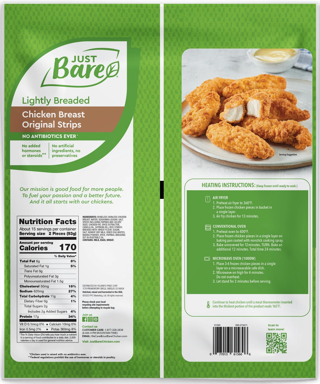 Lightly Breaded Chicken Breast Original Strips (3lbs) - Just Bare Foods